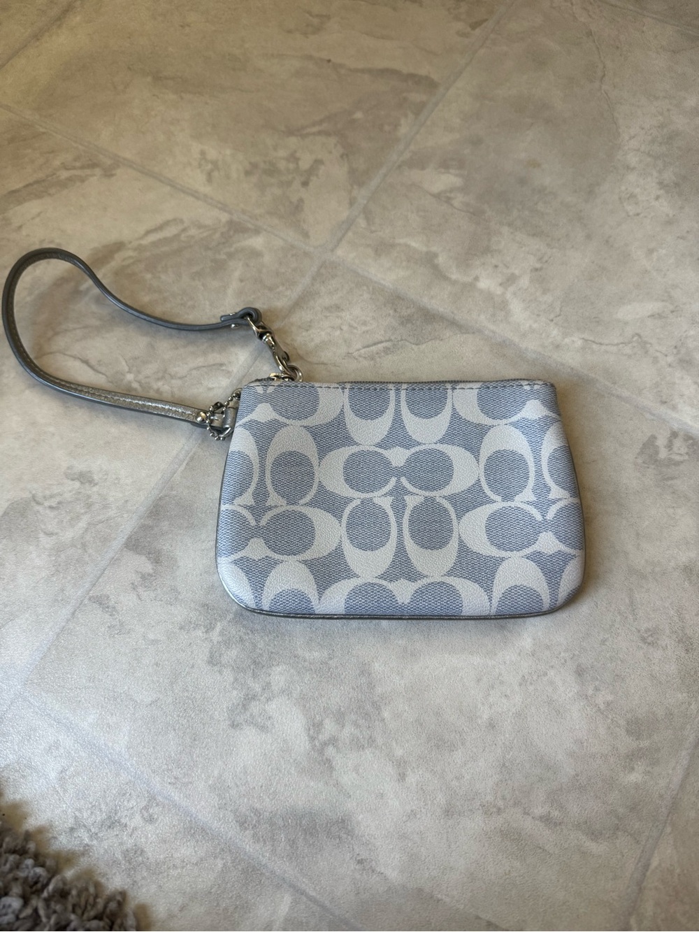 Coach Signature Wristlet in Light Blue and White